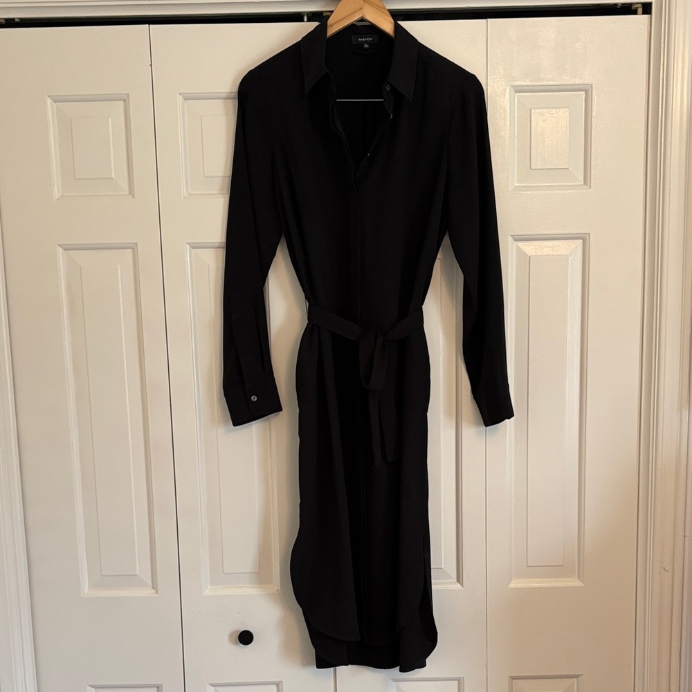 Babaton Black Long-Sleeve Shirt Dress with Waist Tie